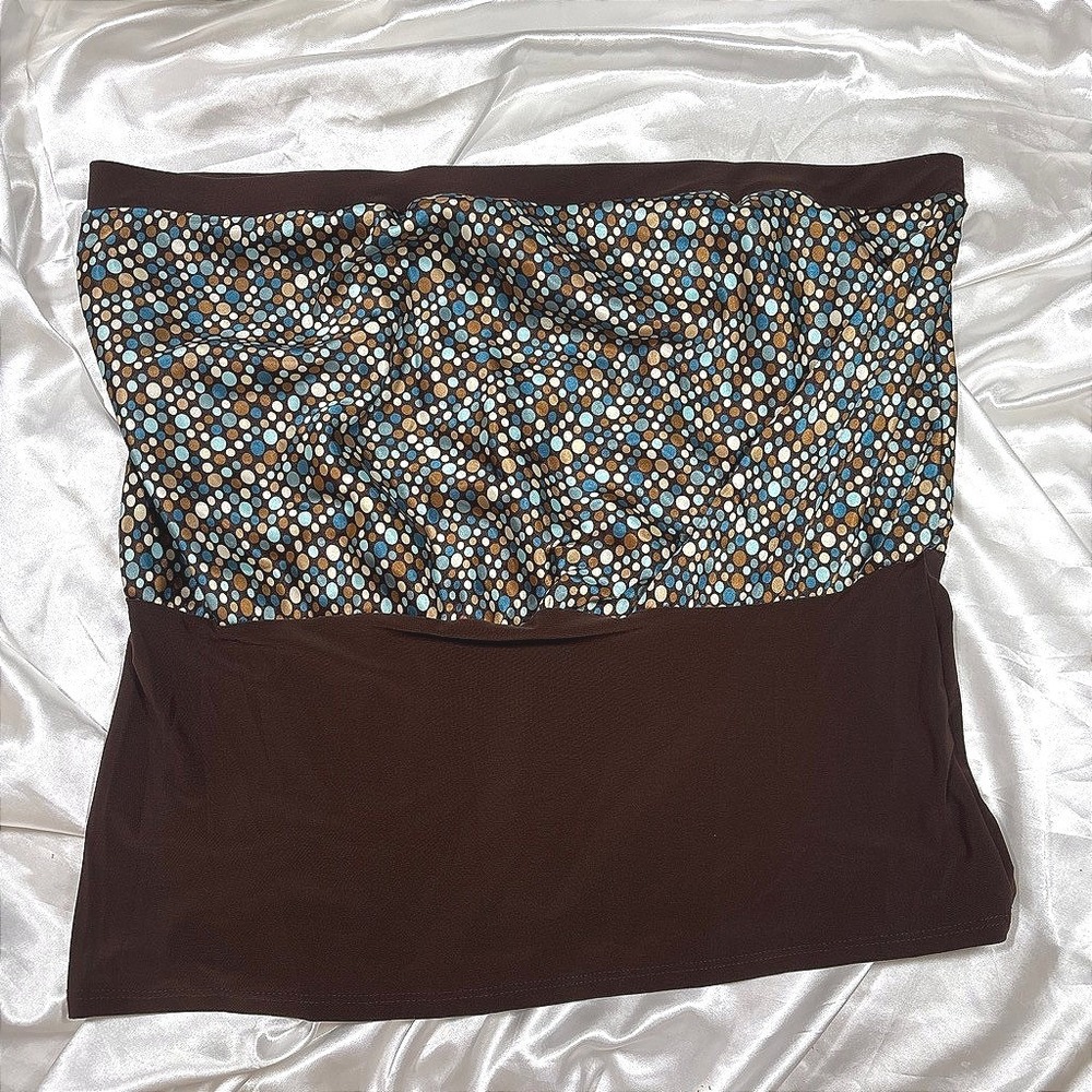 y2k Caren Sport Tube Top Brown Polka Dot Strapless Draped Bodice